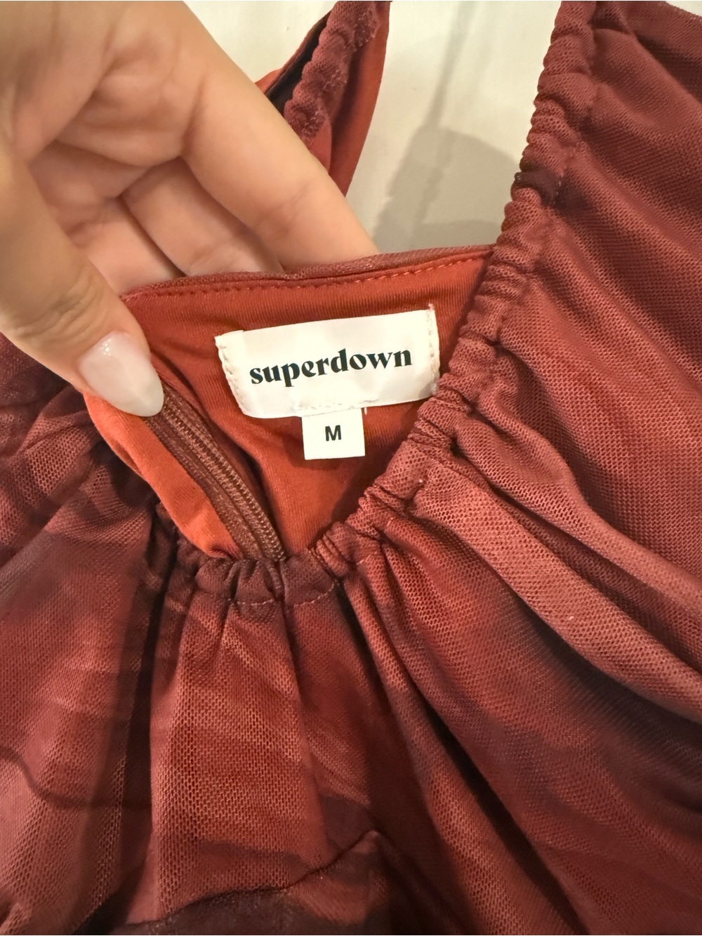 Superdown Ruched Halter Mini Dress in Deep Rust Red - Picture 3 of 3